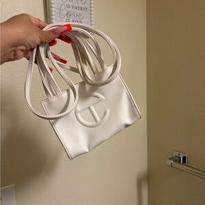 Telfar White Mini Embossed Logo Tote